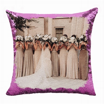 Cute Personalized Photo Text Sequin Pillow Bride Gift