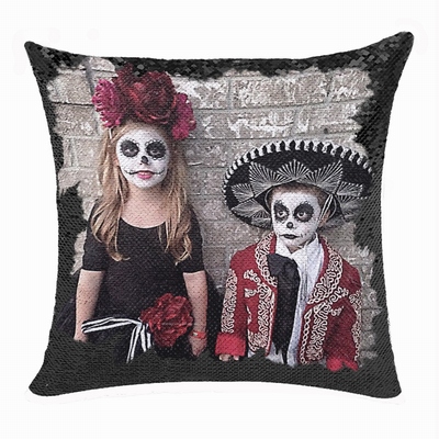 Terriable Spooky Halloween Makeup Sequin Pillow Kids Custom Gift